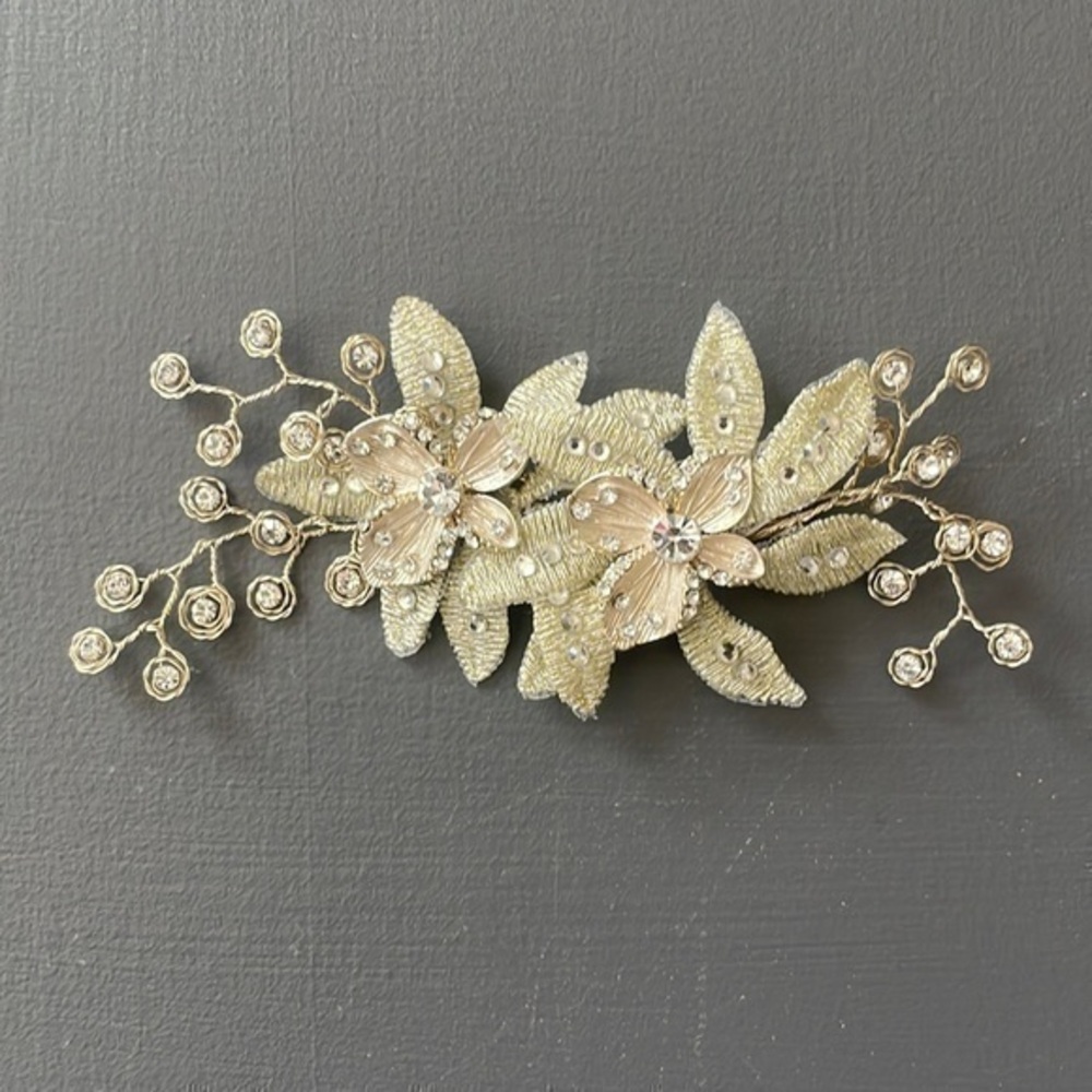 Wedding Bridal Gold Floral Hair Pin Clip Crystal Leaf Headpiece